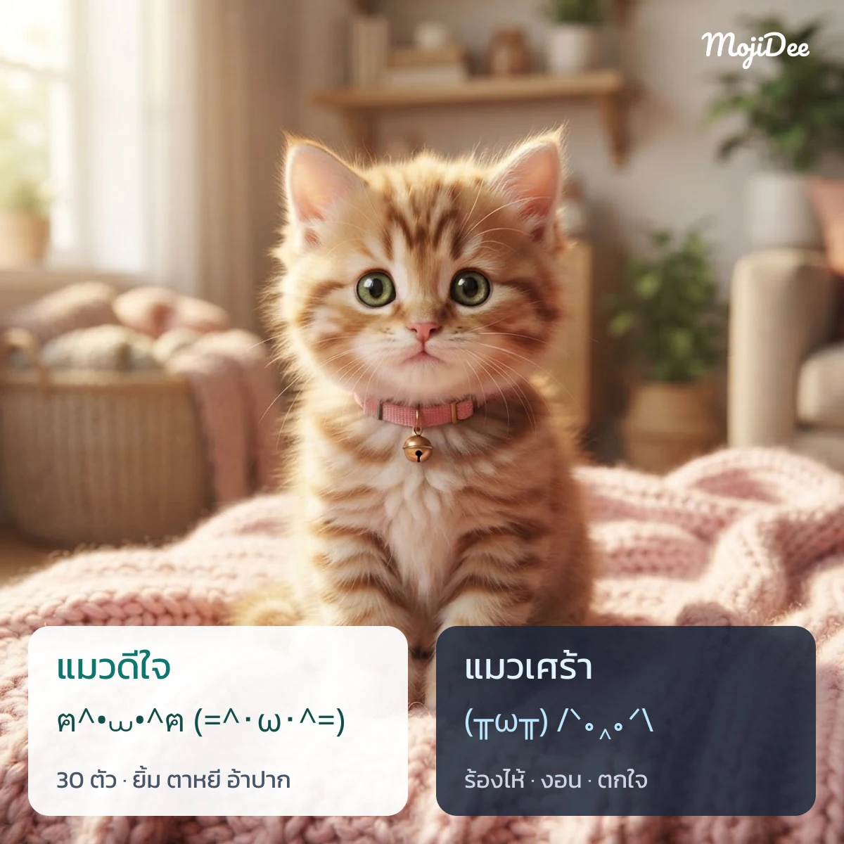 kaomoji แมวดีใจ ฅ^•⩊•^ฅ และแมวเศร้า (╥ω╥) ก๊อปวางได้จาก MojiDee